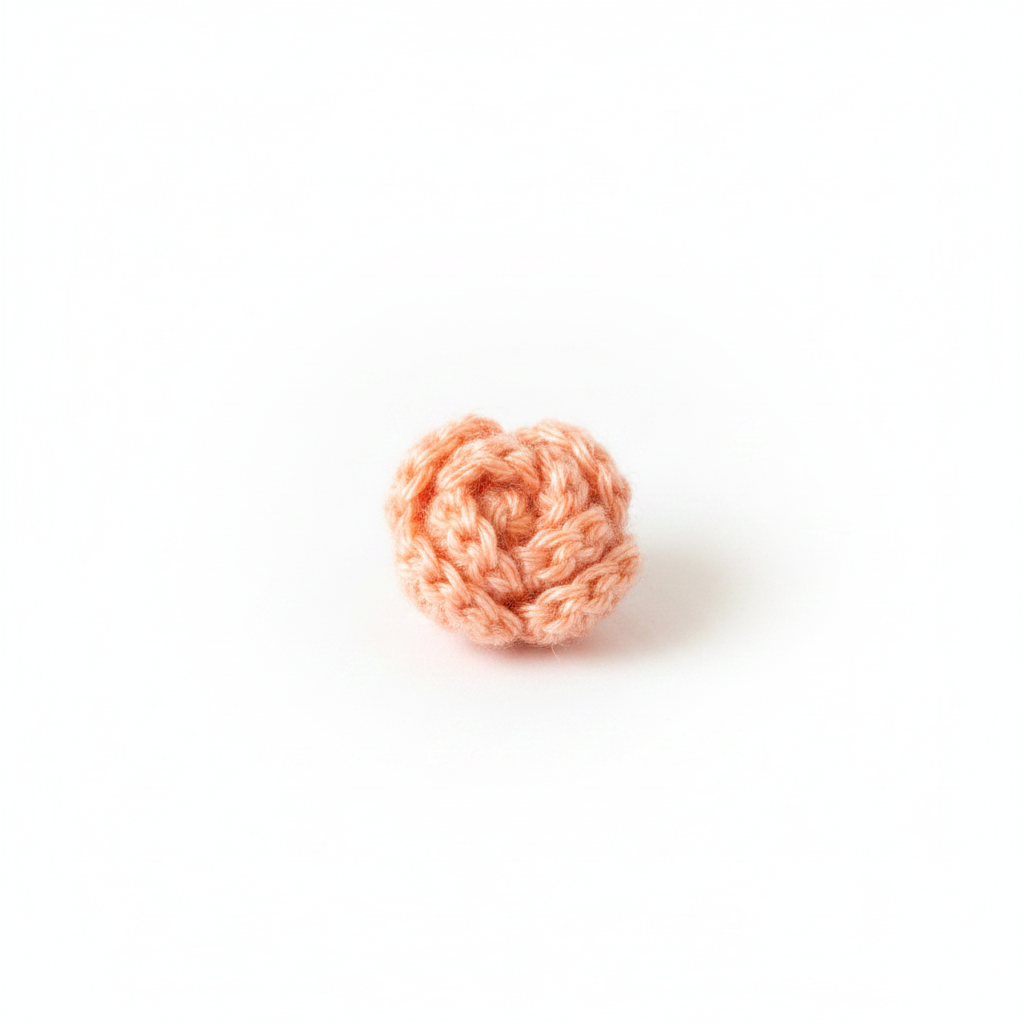 A small peach-colored crocheted flower accessory, likely a hair claw clip or decorative charm, centered on a plain white background.
